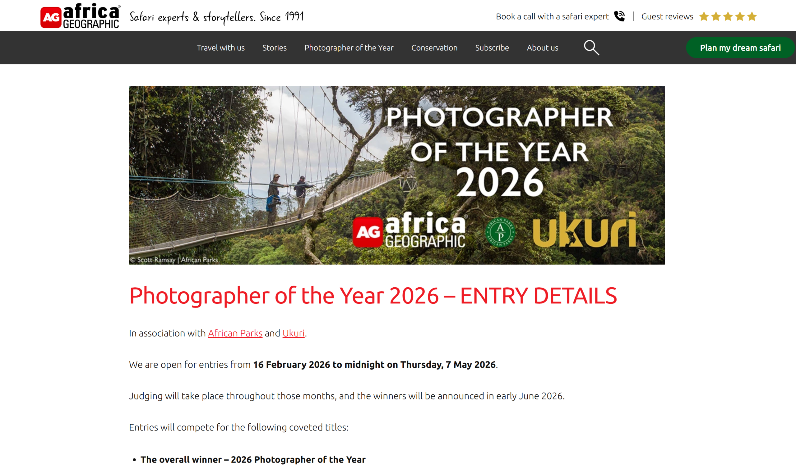 Africa Geographic Photographer of the Year 2026