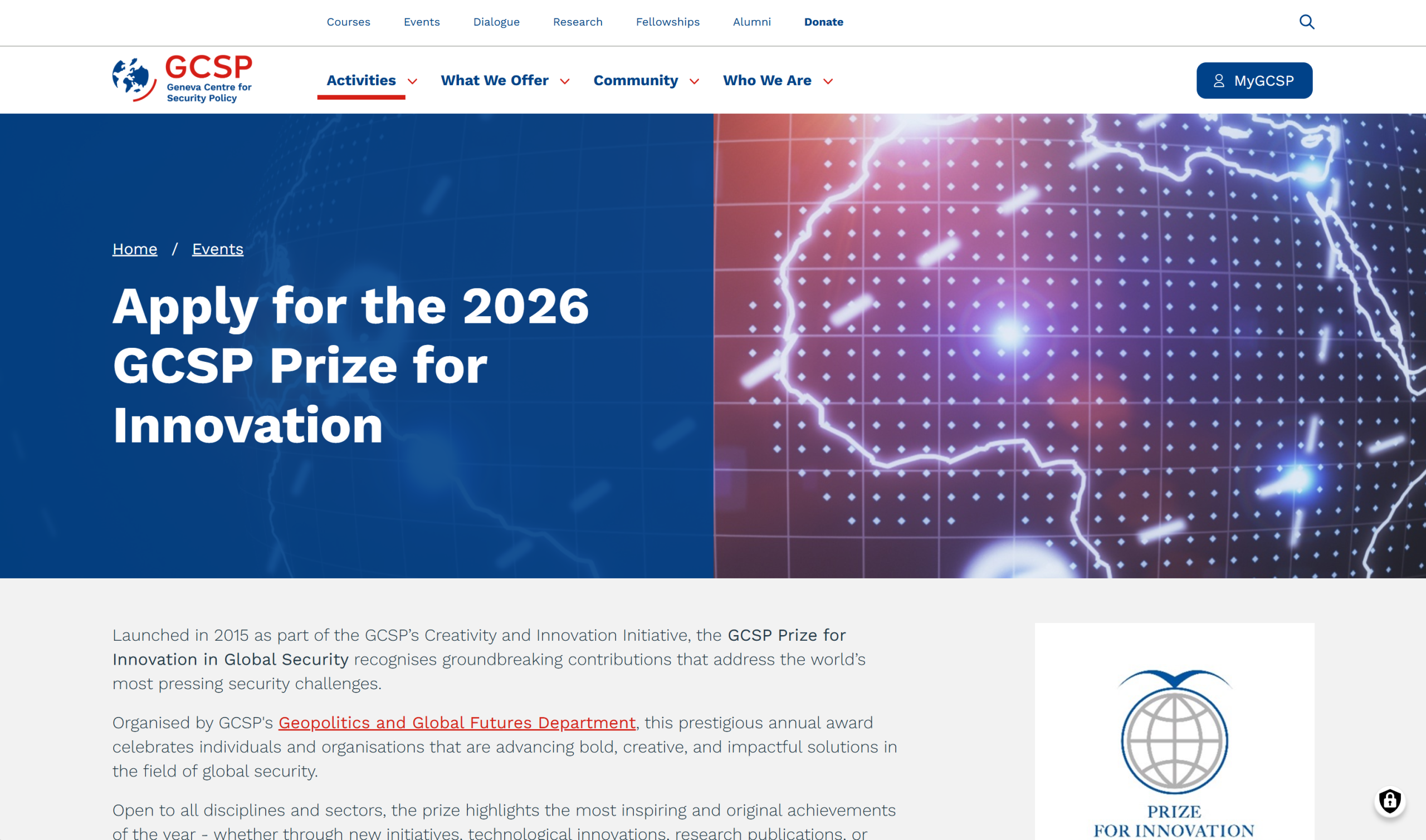 2026 GCSP Prize for Innovation  in Global Security