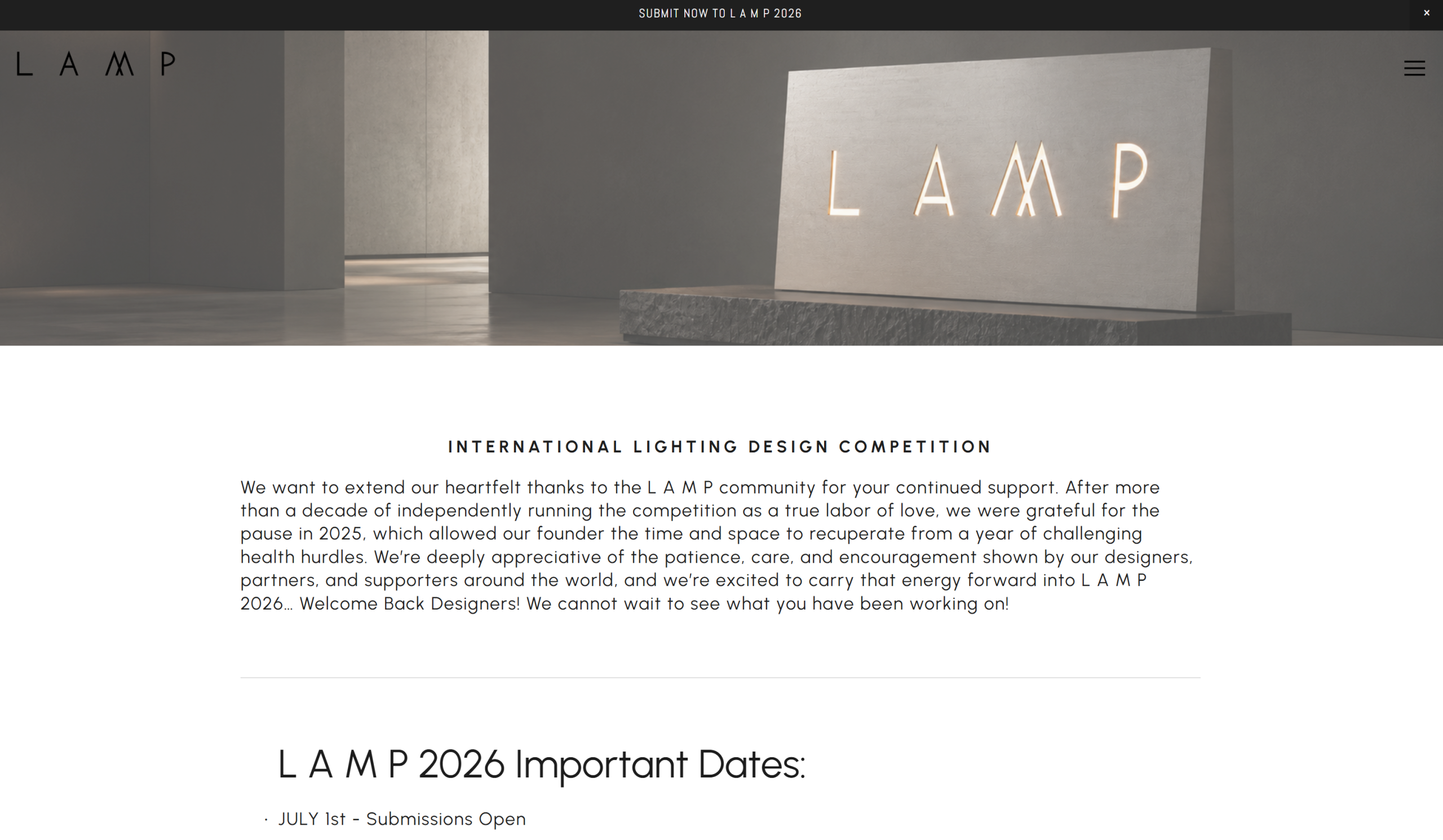 L A M P 2026 International Lighting Design Competition