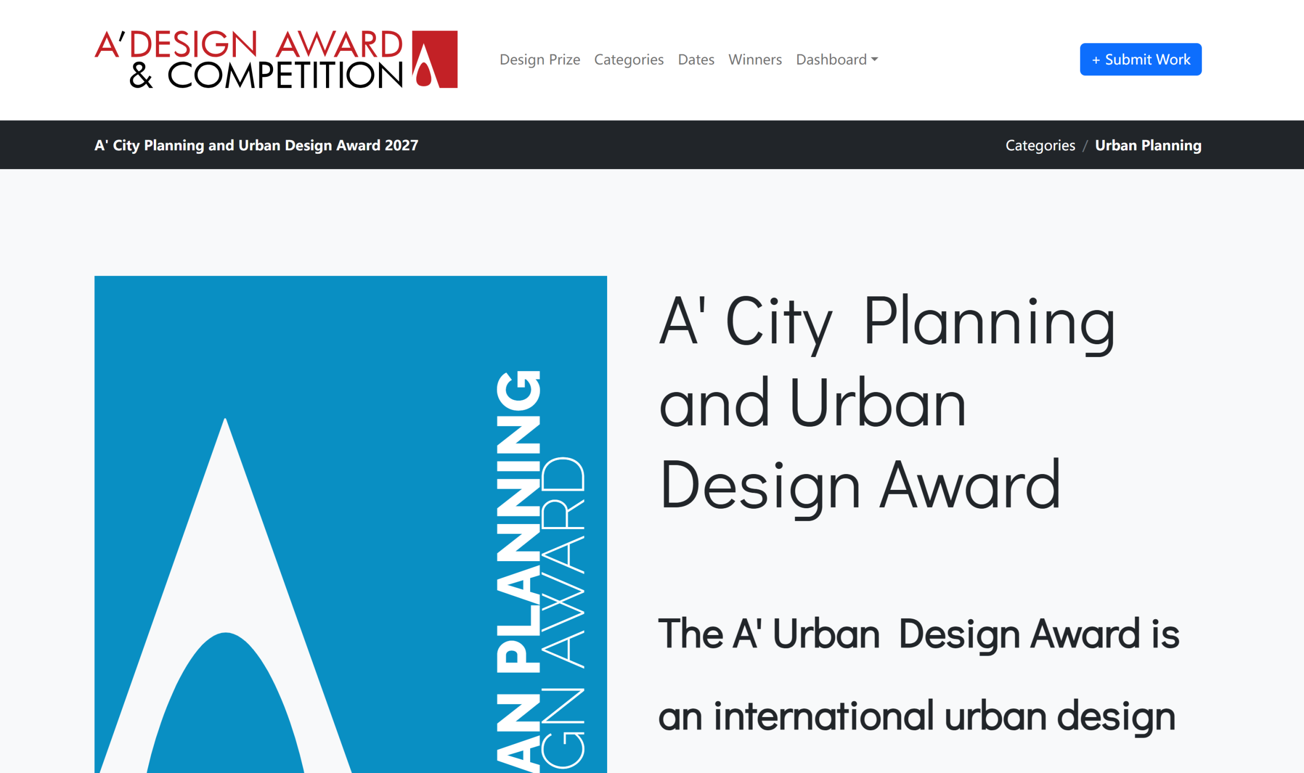 A' City Planning and Urban Design Award 2026