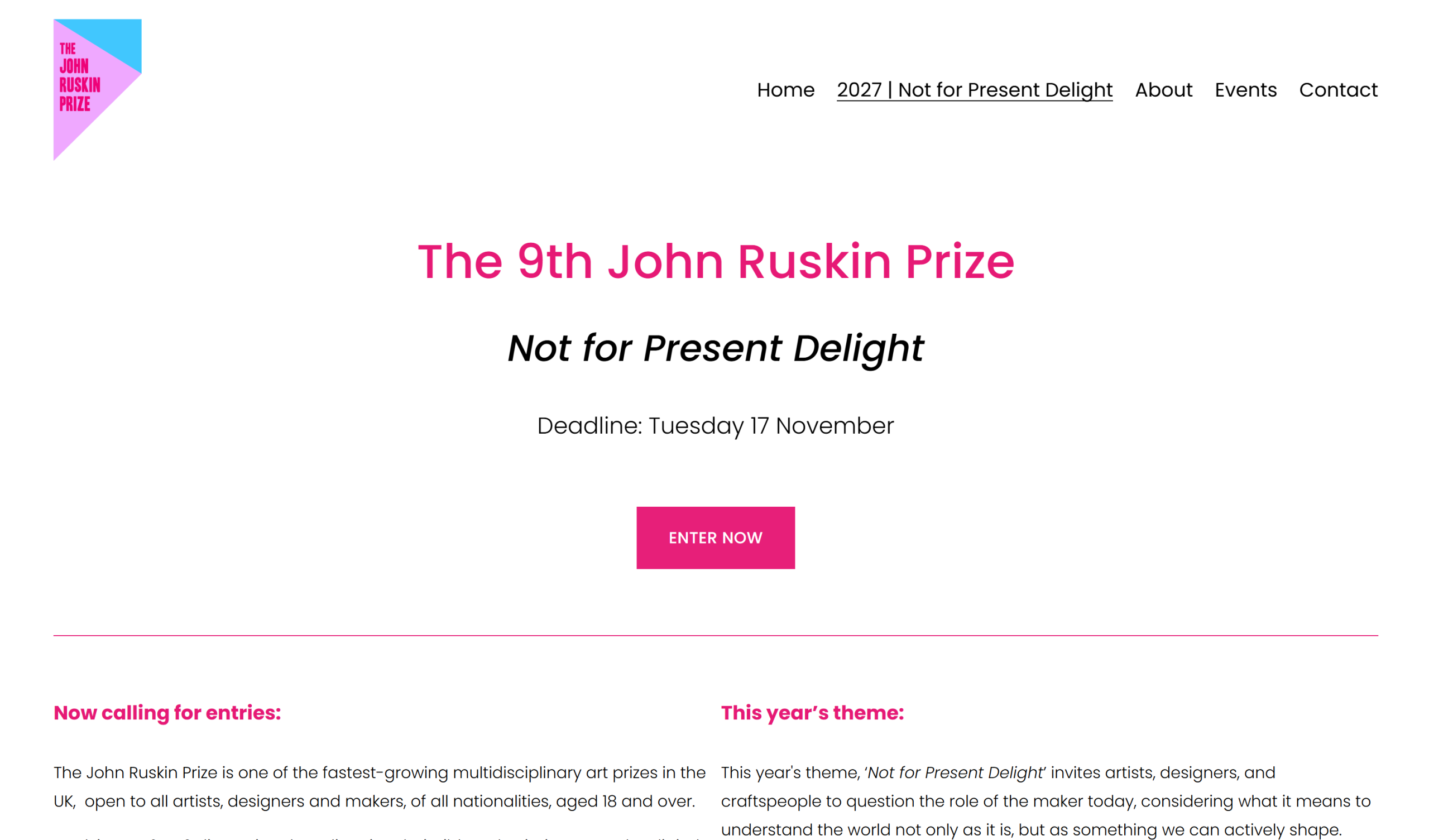 The 9th John Ruskin Prize — "Not for Present Delight"2027
