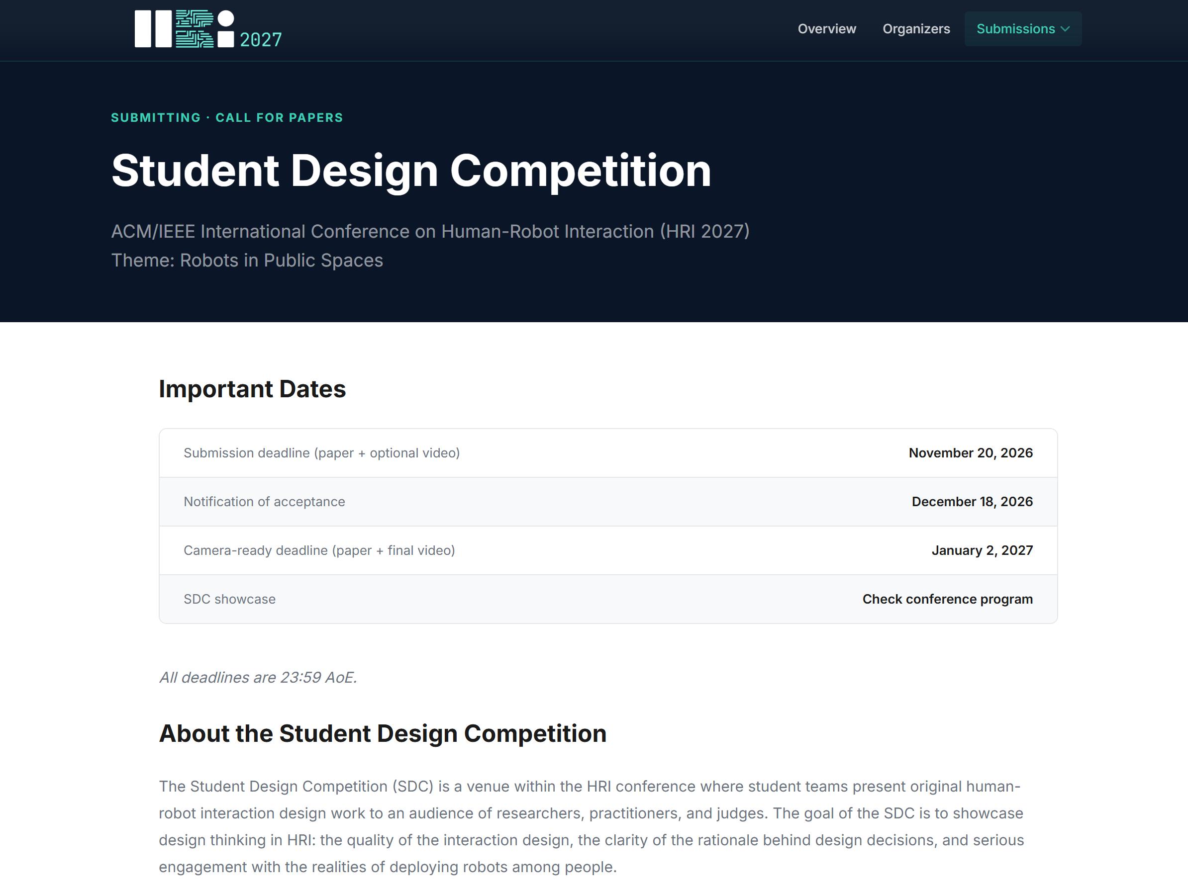HRI 2027 Student Design Competition — Robots in Public Spaces Organizer