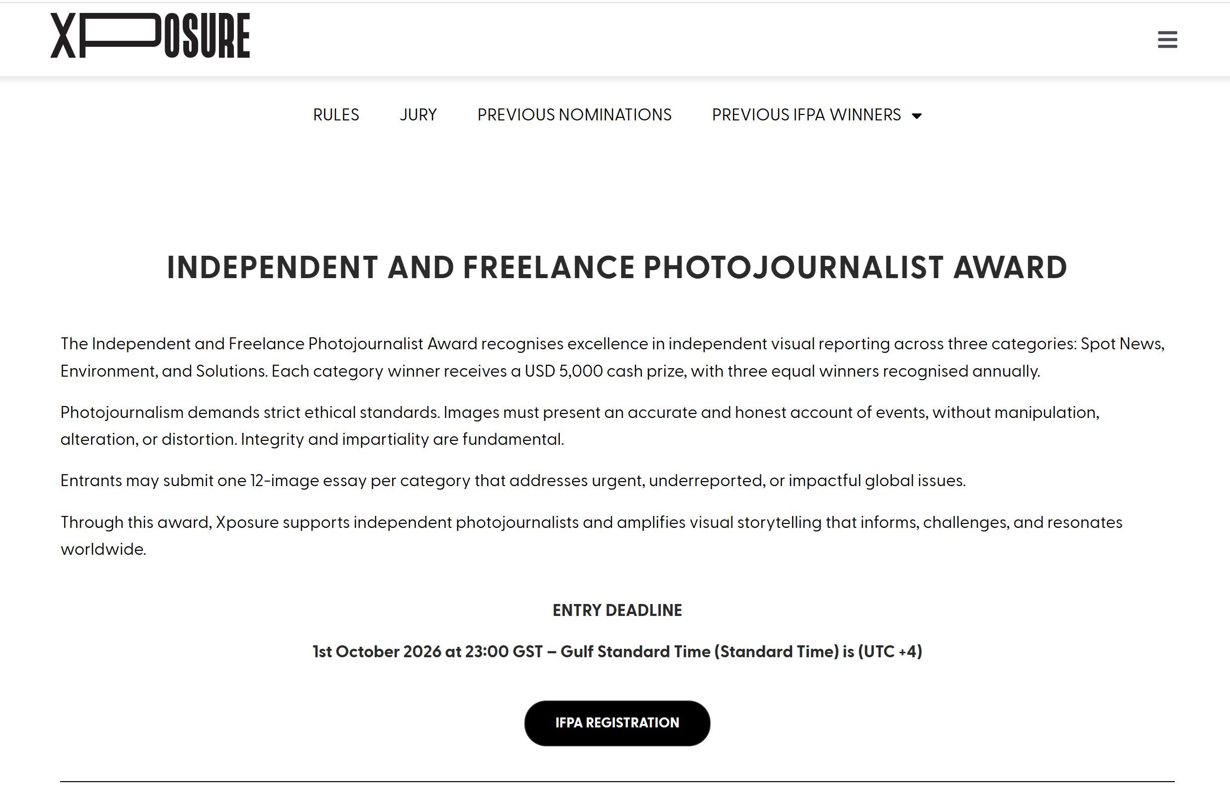 Independent & Freelance Photojournalist Award (IFPA) 2026